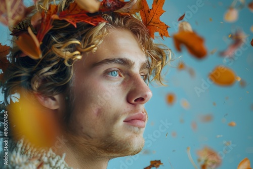 Man Wearing Autumn Leaves Crown