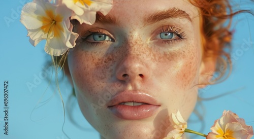 Woman With Flowers and Freckles