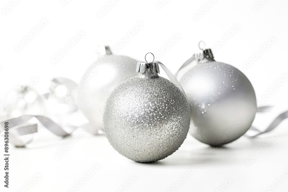 Silver Christmas Ornaments with White Background Silver Christmas Ornaments with White Background
