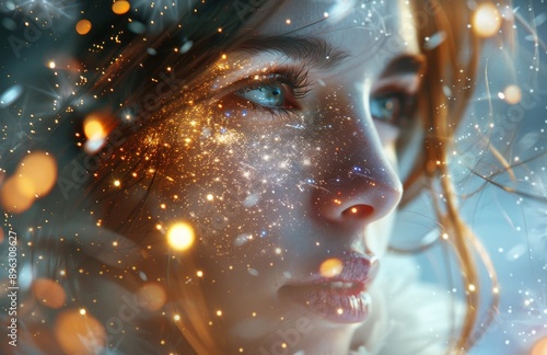 Woman's Face With Glittering Lights