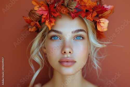 Woman With Autumn Leaves in Hair
