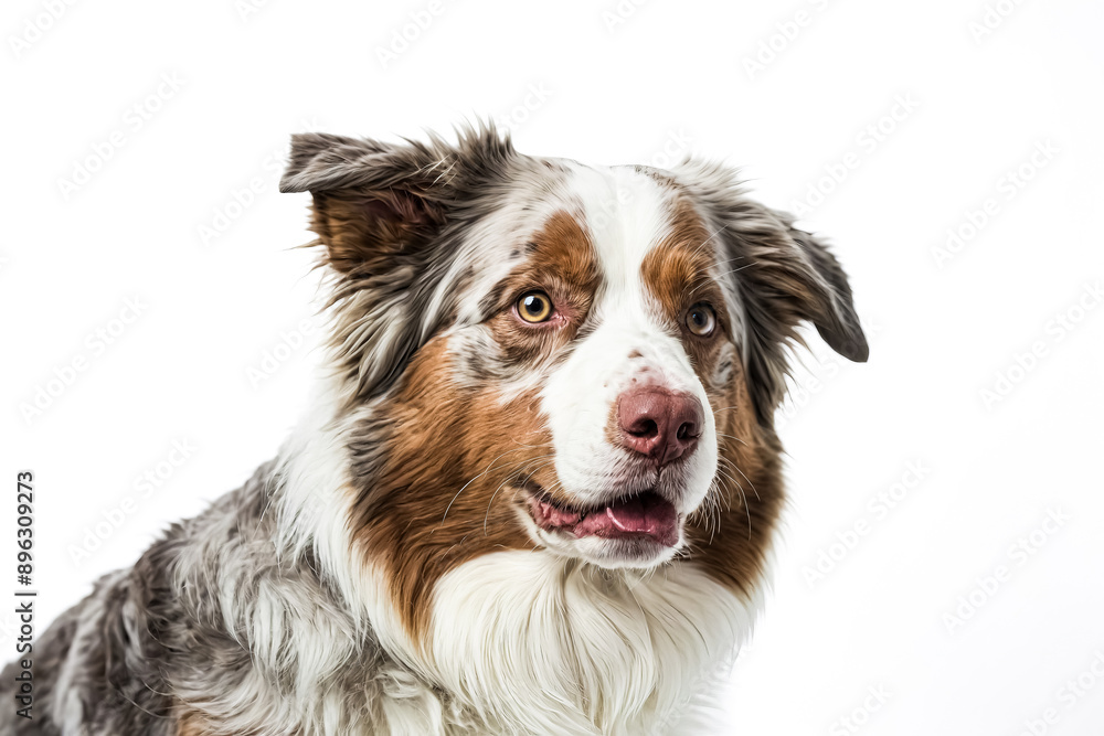 Close-up of a Beautiful Australian Shepherd Dog with Brown and White Fur Close-up of a Beautiful Australian Shepherd Dog with Brown and White Fur