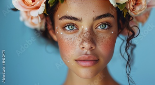 Woman With Flower Crown and Freckles