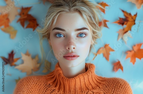 Woman With Blue Eyes and Fall Foliage