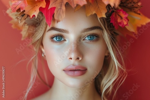 Woman With Autumn Leaves in Hair