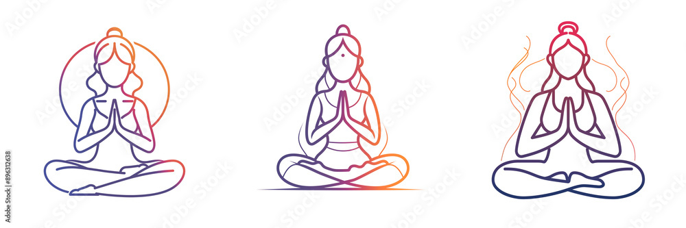 Obraz premium Line icon of woman doing yoga on transparent background 