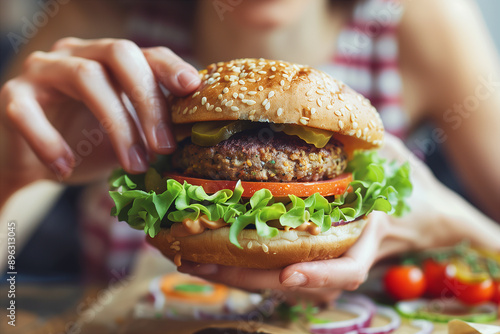 Close-up of a delicious gourmet burger photo