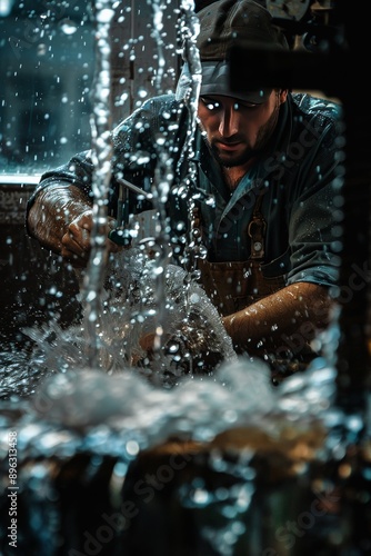 A plumber at work, captured in action with remarkable clarity like an ultra-sharp