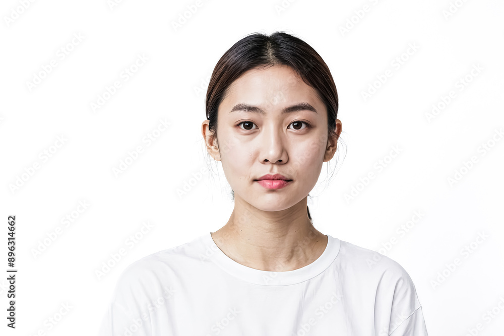 Young Woman with Straight Dark Hair Looking at Camera Young Woman with Straight Dark Hair Looking at Camera