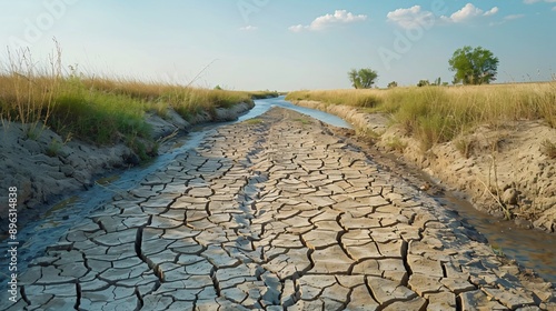 a dried-up riverbed cracked earth where a river once flowed no sign of water or life photo