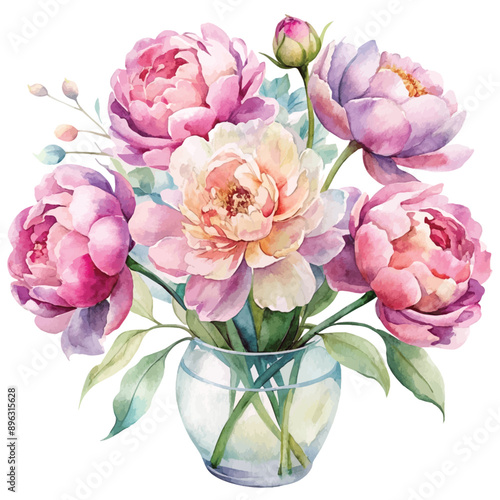 Watercolor Peony Bouquet Clipart