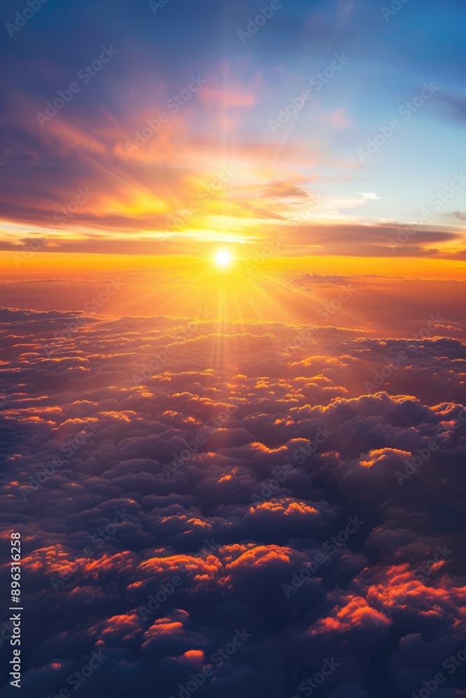 Glowing sun, warm clouds and clear skies. Aerial perspective. Glowing sun, warm clouds and clear skies. Aerial perspective.