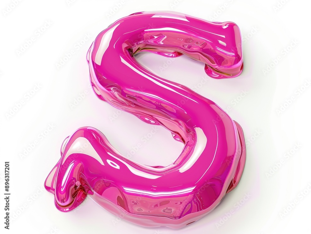 A modern and stylish three-dimensional pink letter 'S' with a shiny, glossy surface and transparent edges. Highly reflective and visually striking. A modern and stylish three-dimensional pink letter 'S' with a shiny, glossy surface and transparent edges. Highly reflective and visually striking.