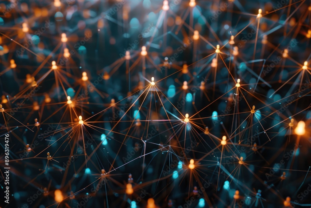 Abstract digital technology concept with lit up nodes forming a network Abstract digital technology concept with lit up nodes forming a network
