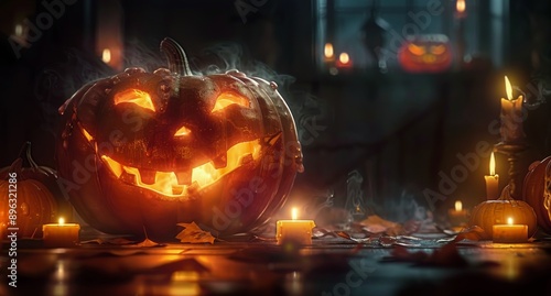Lit Jack-O-Lantern With Candles