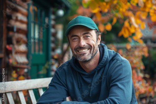 Smiling Man in Green Cap, Autumn Day