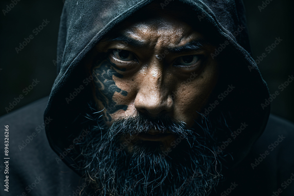 a man with a beard and a black hoodie a man with a beard and a black hoodie
