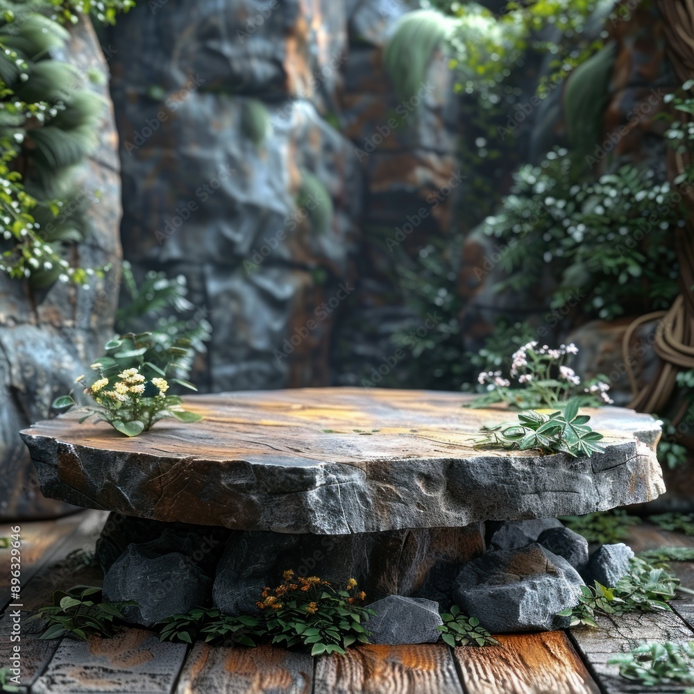 Stone Platform in a Lush Forest Stone Platform in a Lush Forest
