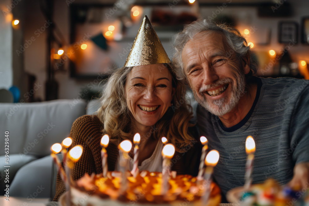 Happy Birthday, Mature Couple's Joyful Celebration Happy Birthday, Mature Couple's Joyful Celebration