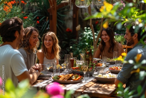 Garden Brunch Joy: Friends Relishing a Beautiful Day