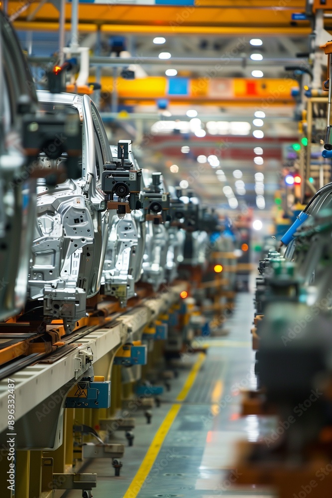 Obraz premium Automobiles on Assembly Line in Factory