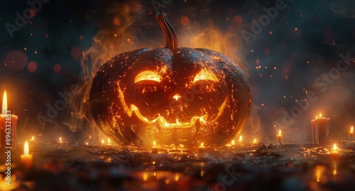 Jack-O-Lantern With Candles In Forest