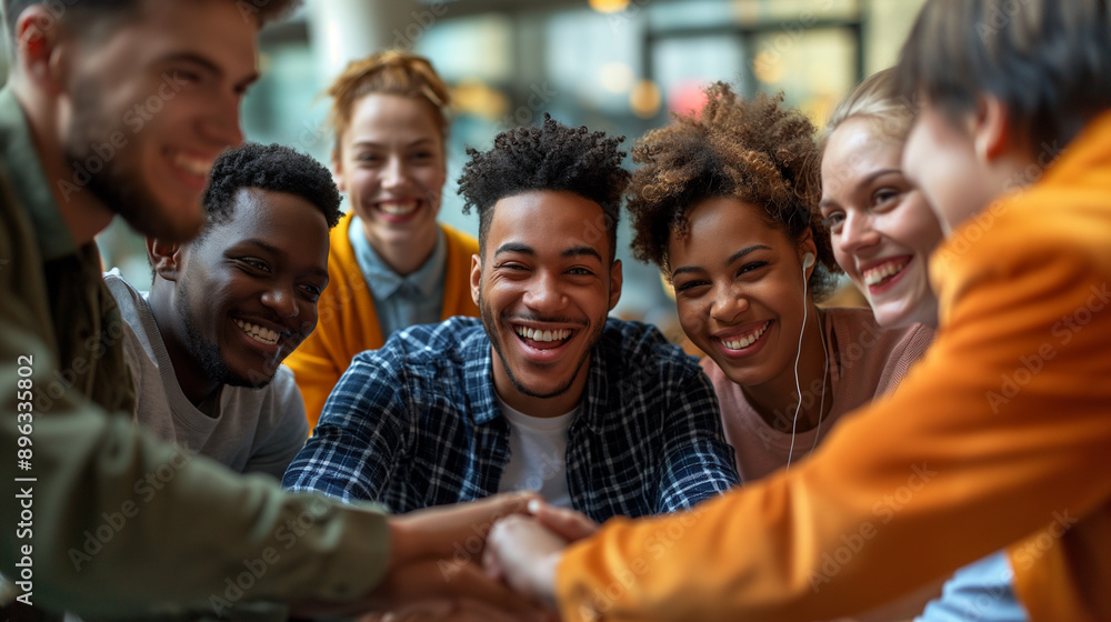 Fototapeta premium Diverse Group of happy Teens Celebrating Unity 
