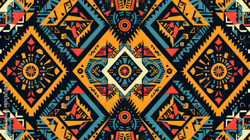 Gorgeous colorful ethnic pattern features repeating geometric shapes. Perfect for creating vibrant backgrounds, banners, or posters in traditional African style.