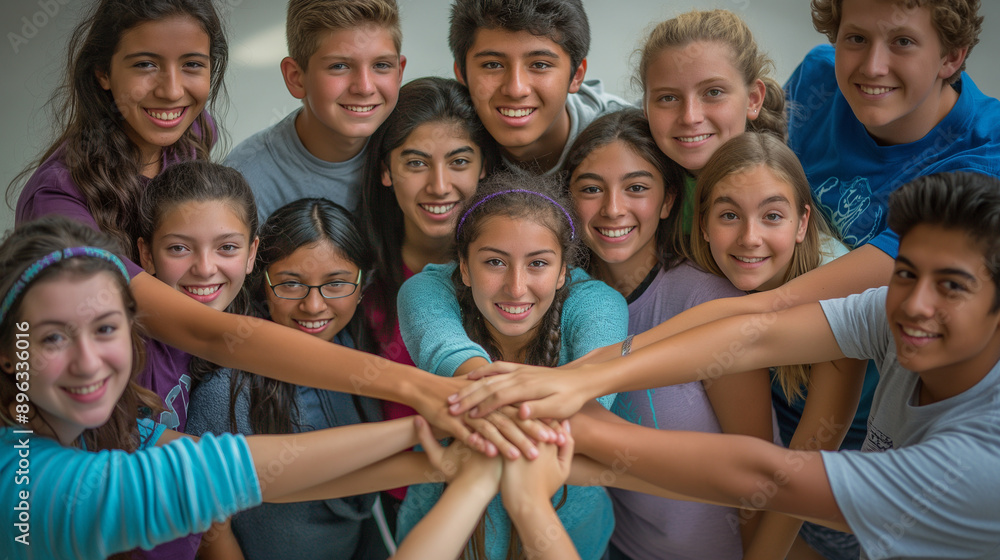 Diverse Group of happy Teens Celebrating Unity Diverse Group of happy Teens Celebrating Unity