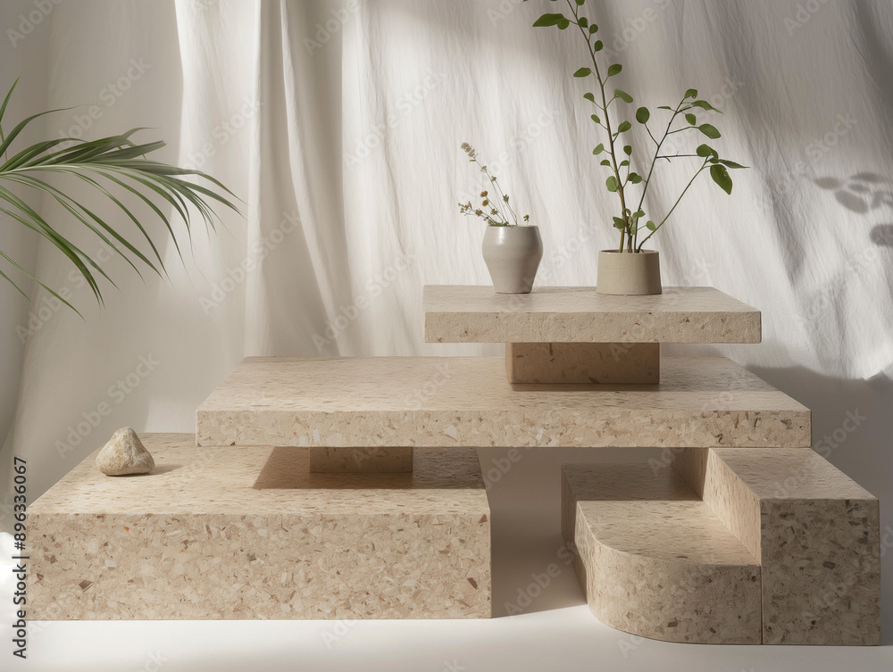 Neutral Stone Display with Plants Neutral Stone Display with Plants