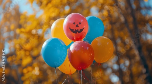 Colorful Balloons Against Autumn Sky