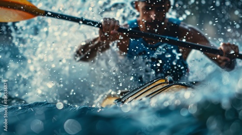 Kayaker Navigating Whitewater Rapids