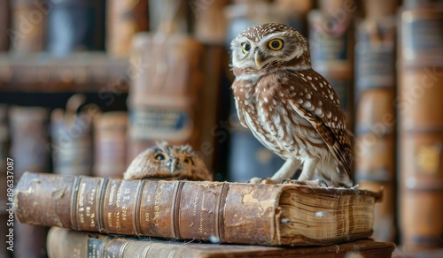 Owl Perched on Old Book in Autumn