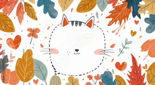 Cat Holding Blank Sign With Fall Foliage