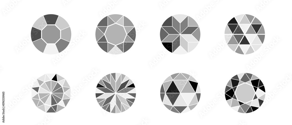 © Southsticks - Precious stones and gems, jewelry shapes. Vector collection brilliant facet crystal gem geometric.