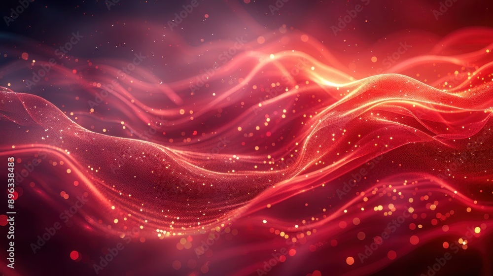 Luxurious pop art background in vibrant red with smooth, flowing curves and elegant golden lines Luxurious pop art background in vibrant red with smooth, flowing curves and elegant golden lines