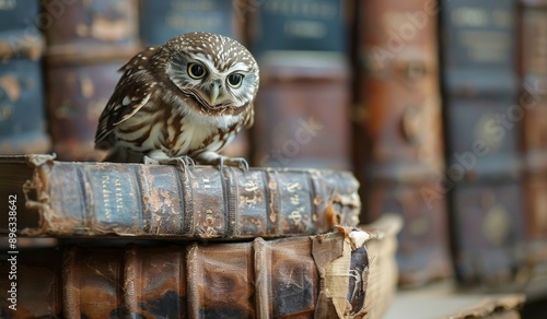 Owl Perched on Old Book in Autumn