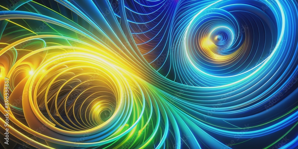 Fototapeta premium Abstract Spiral of Glowing Blue and Yellow Lines, abstract , digital art, colorful, spiral