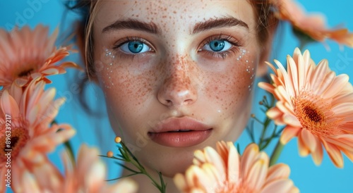 Woman With Freckles and Flowers