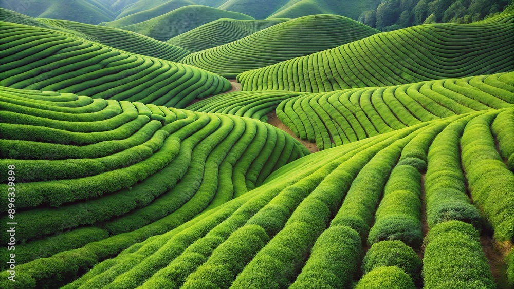 Aerial View of Rolling Green Tea Plantation, Tea Plantation, Green Hills, Landscape, Nature Aerial View of Rolling Green Tea Plantation, Tea Plantation, Green Hills, Landscape, Nature