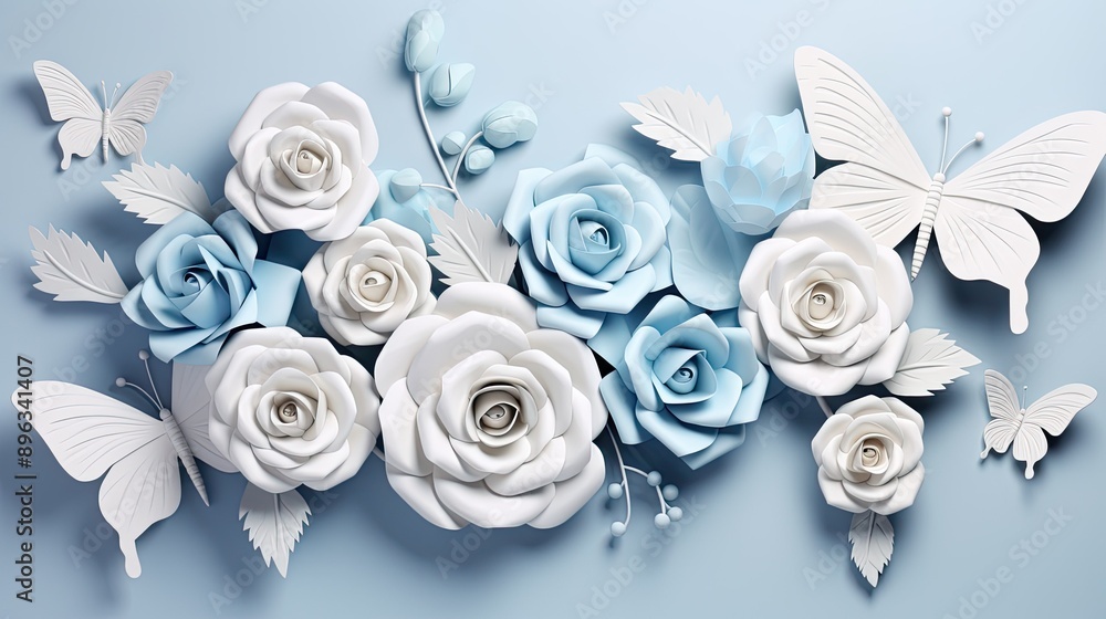 3D blue roses and butterfly wallpaper 3D blue roses and butterfly wallpaper
