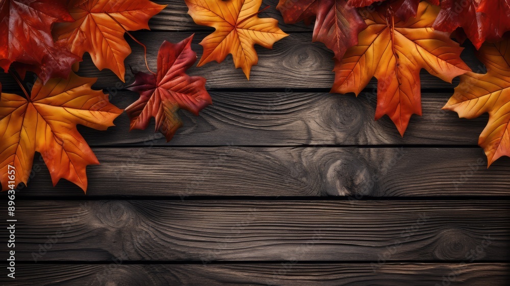 Obraz premium fall leaves on dark wood background