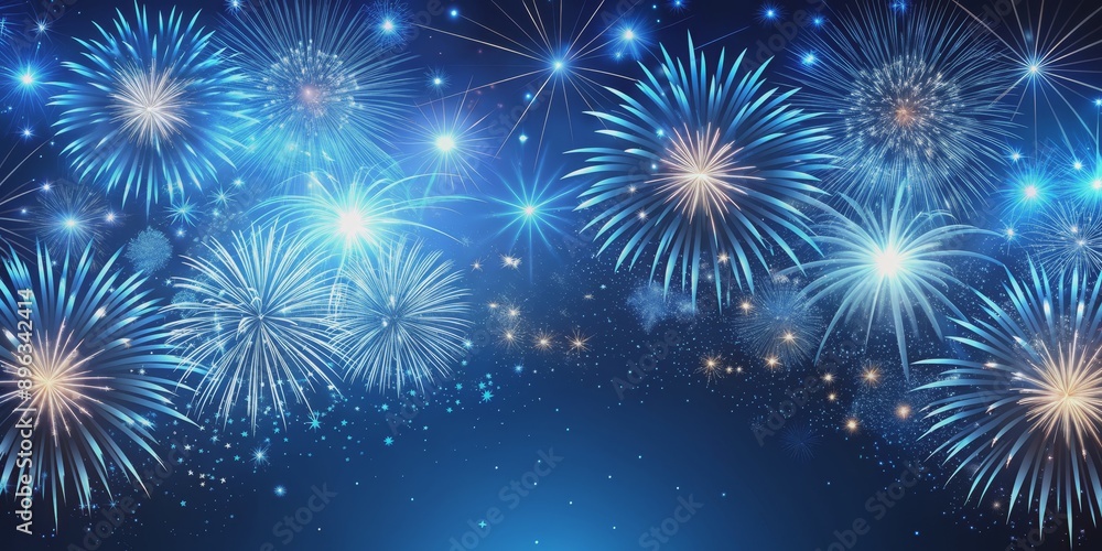 Blue Fireworks Display, digital art, nighttime celebration, blue sky, fireworks show, celebration, night Blue Fireworks Display, digital art, nighttime celebration, blue sky, fireworks show, celebration, night