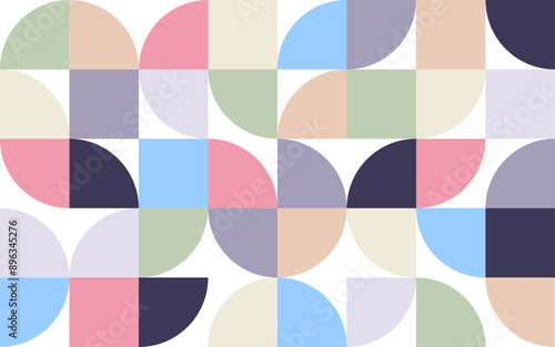 Scandinavian abstract color Swiss geometric shape seamless pattern rectangles squares circles clean shape mordern creative style vector texture background wallpaper