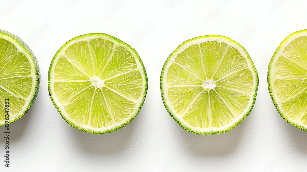 Four halves of a fresh green lime, isolated on a white background. Four halves of a fresh green lime, isolated on a white background.