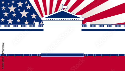 White House, United States american flag USA patriotic  banner, background, web, greeting card, poster, holiday cover, label, flyer, layout. Social media print for presentation, information