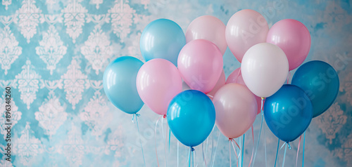 Pink, blue, and white party balloons for a wallpaper background 004