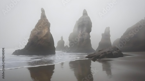 Scenic View of Sea Stacks and Rock Formations on the Beach