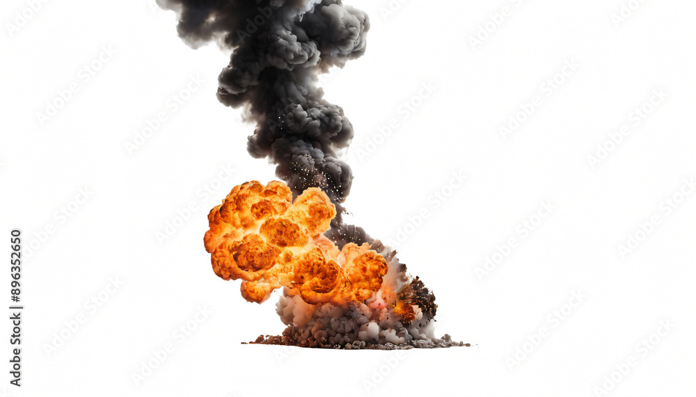 fire explosion and cloud of smoke in isolated white background fire explosion and cloud of smoke in isolated white background