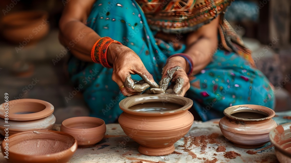Woman making handmade clay bowl Woman making handmade clay bowl